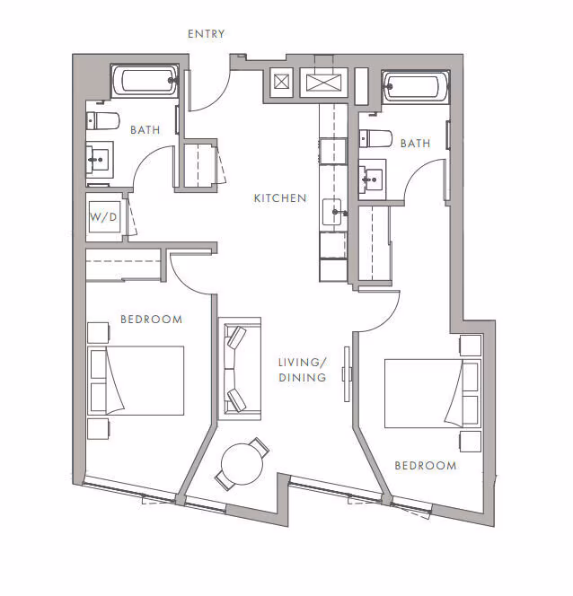 2BD, 2BTH B1 floor plan